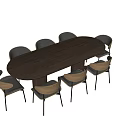 Modern Dark Oval Dining Table Set With Wooden Chairs And Metal Legs