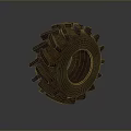 Heavy Duty Black Tire With Deep Tread Blocks On Gray Background