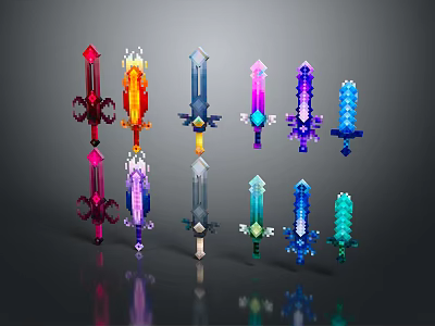 Colorful Fantasy Swords with Shiny Blades Vibrant Colors and Decorative Designs 3d model