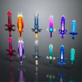 Colorful Fantasy Swords with Shiny Blades Vibrant Colors and Decorative Designs
