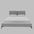 Modern Minimalist Double Bed With Gray Upholstered Headboard White Mattress And Black Wooden Legs