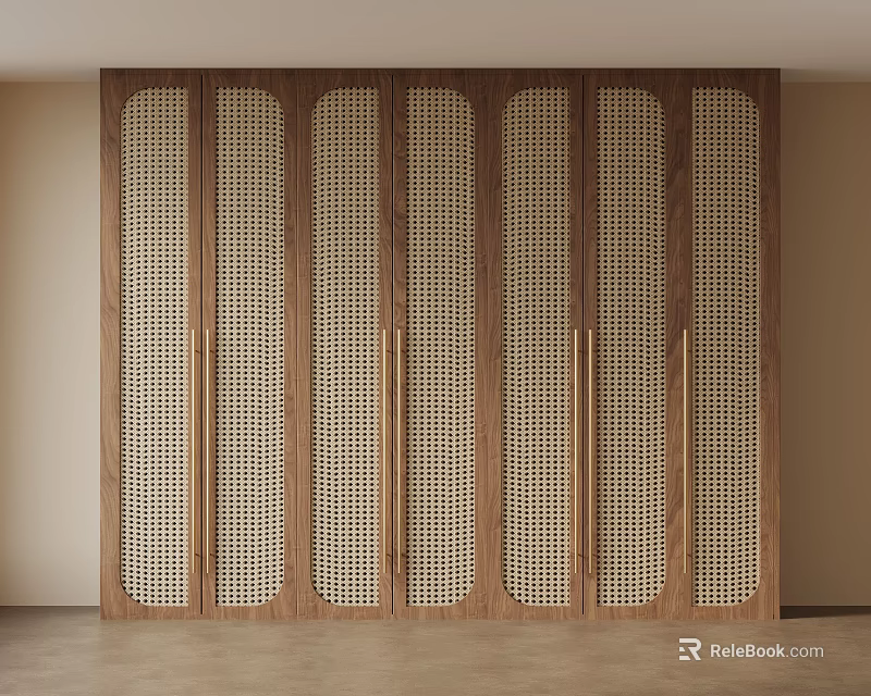 Modern Wooden Wardrobe Doors With Multiple Lattice Panels And Paneled Design For Home Interior 3d model 