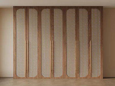 Modern Wooden Wardrobe Doors With Multiple Lattice Panels And Paneled Design For Home Interior 3d model