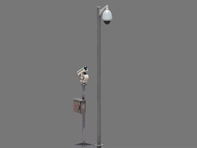 Industrial Security Equipment with Surveillance Cameras Control Box and Metal Pole for Monitoring 3d model