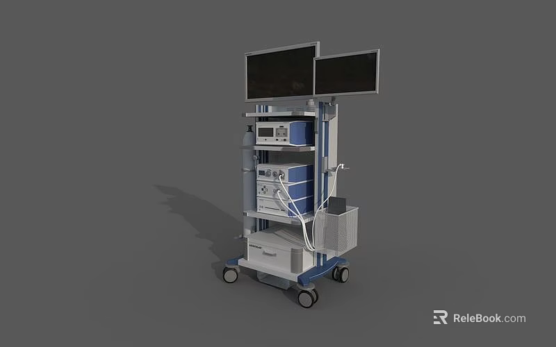 Advanced Medical Wheeled Cart With Dual Monitors And Storage Drawers For Healthcare Use 3d model 