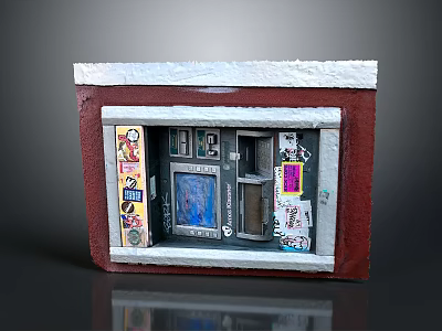 Red And Gray Mini Computer Display Case With Multiple Screens And Colorful Stickers 3d model