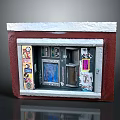 Red And Gray Mini Computer Display Case With Multiple Screens And Colorful Stickers