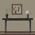 Traditional Console Table With Gray Vase Open Book Table Lamp And Bird Decorative Painting
