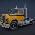 Functional Classic Yellow Heavy Duty Truck With Cab Dual Wheels And Exhaust Pipes