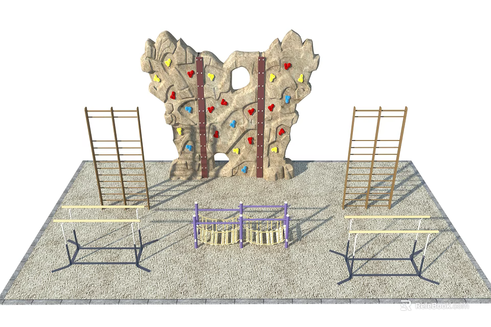 Outdoor Sports Equipment Set Including Rock Climbing Wall Ladders And Parallel Bars 3d model 