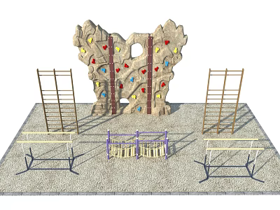 Outdoor Sports Equipment Set Including Rock Climbing Wall Ladders And Parallel Bars 3d model
