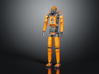 Orange Mechanical Robot Character With Detailed Structure And Exterior Design 3d model