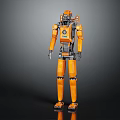 Orange Mechanical Robot Character With Detailed Structure And Exterior Design