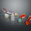 Various Colored Natural Minerals With Different Shapes Displayed on Reflective Surface