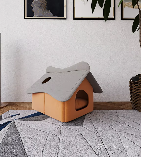 Stylish Pet Furniture House With Orange And Gray Design For Indoor Use 3d model 