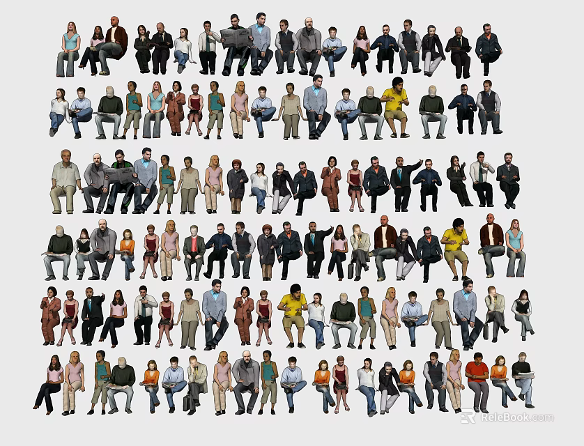 Group of Diverse People Figures With Various Poses And Different Clothing Styles 3d model 