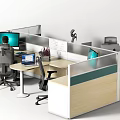 Modern Office Cubicles With Multiple Desks Computer Monitors And Office Chairs 3d model