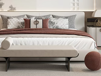New Chinese-style Double Bedside Cabinet Bedding Bed Pillow Bedside Background Wall 3d model