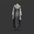 Traditional Japanese Kimono With Intricate Floral Pattern And Dark Gradient Skirt On Mannequin