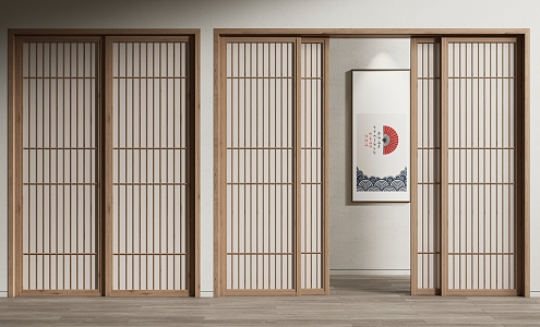 Japanese style sliding door wooden sliding door sliding door swing door 3d model