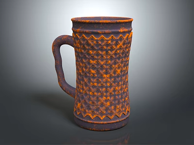 Rustic Textured Orange Brown Ceramic Mug For Home Kitchen Daily Use 3d model