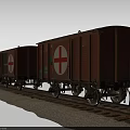 Wooden Train Carriages With Red Cross Symbols On Railway Tracks