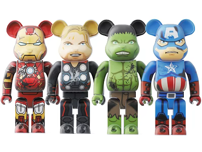 Superhero Themed Decorative Figurine Set With Bear Shaped Iron Man Thor Hulk Captain America 3d model