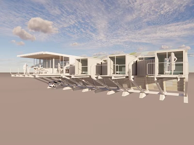 Modern Container Detached Villa With White Exterior Large Windows And Balcony 3d model