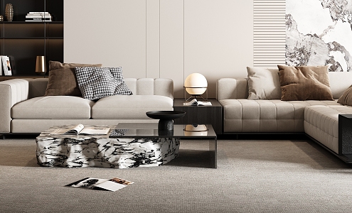 Modern Minotti Sofa Combination Multi-person Sofa Corner Sofa Marble Coffee Table Floor Lamp 3d model