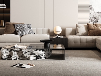 Modern Minotti Sofa Combination Multi-person Sofa Corner Sofa Marble Coffee Table Floor Lamp 3d model