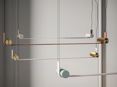 Modern Linear Metal Pendant Lights with Copper Gold White Accents Hanging for Living Room Dining 3d model