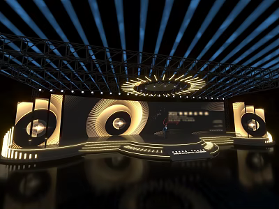 Modern Stage Design With Circular Lighting Effects And LED Backdrop Setup 3d model