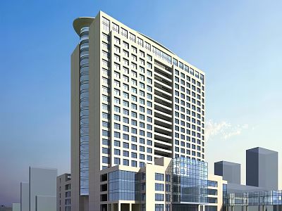 Modern High Rise Office Building With Glass Windows And Blue Sky Background 3d model