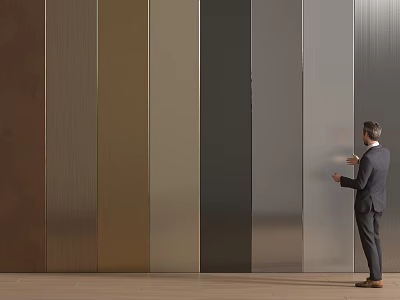 Modern Wall Panels in Various Colors for Interior Display as Man Examines Texture 3d model
