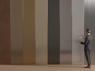 Modern Wall Panels in Various Colors for Interior Display as Man Examines Texture 3d model