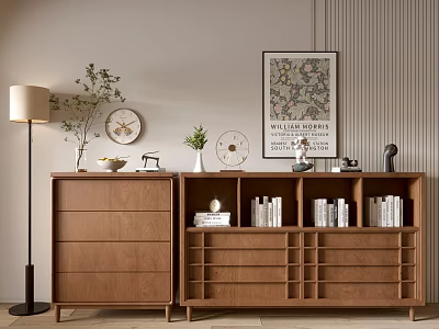 Modern Wooden Entryway Cabinet And Side Cabinet With Drawers Open Shelves Books Decor 3d model