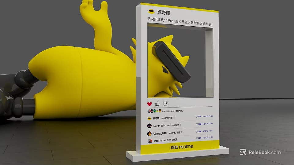 Interactive Photo Check-in Spot With Yellow Cartoon Figure And Social Media 3d model 