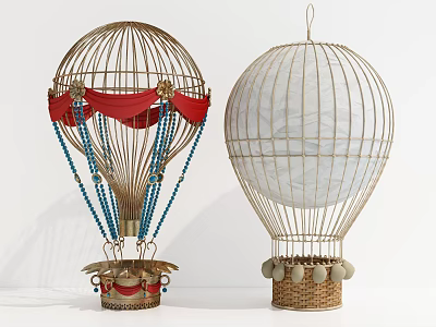 Kids Decorative Hot Air Balloon Playground Equipment With Red White Design And Woven Basket 3d model