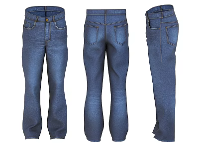 Blue Denim Jeans With Pockets Front Back And Side View Classic Style 3d model