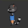 Cute Cartoon Raccoon Character With Grey Fur Blue Vest And Orange Shorts