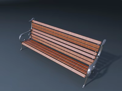 Outdoor Wooden Bench With Metal Armrests And Sturdy Frame Perfect For Garden Patio Or Park 3d model