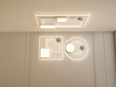 Modern Ceiling Lights For Interior With Different Shapes And Plants 3d model