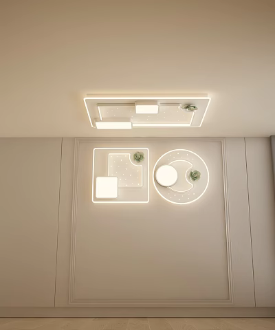 Modern Ceiling Lights For Interior With Different Shapes And Plants 3d model
