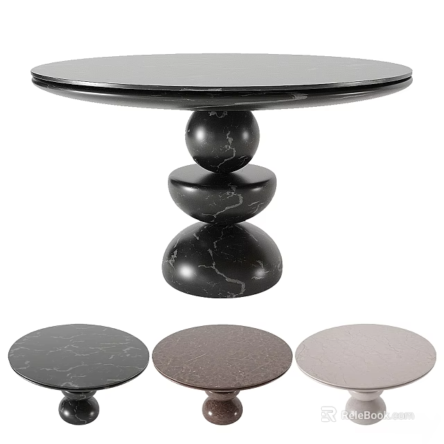 Round Black Marble Dining Table With Stacked Spherical Base And Different Color Tabletop Options 3d model