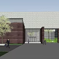Modern Public Building Exterior With Circular Roof Water Pool Pedestrian Walkway And Greenery