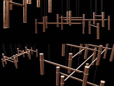 Modern Copper Metal Chandelier With Geometric Intersecting Bars In Interior Space 3d model