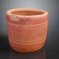 Ancient Reddish Brown Clay Pot With Striped Patterns And Worn Edges 3d model
