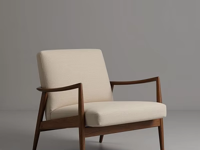 Modern Beige Upholstered Leisure Chair With Wooden Arms And Legs Design 3d model