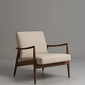 Modern Beige Upholstered Leisure Chair With Wooden Arms And Legs Design