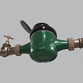 Green Water Meter With Open Black Cover And Brass Valve For Water Measurement
